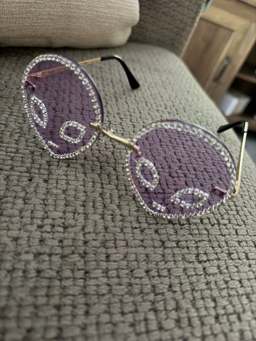 Purple Rhinestone Alien Fashion Glasses